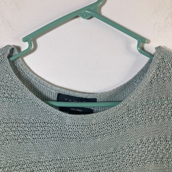 Womens Tahari Linen Knit Sweater Pullover 3/4 Dolman Sleeve Green M - Picture 4 of 7